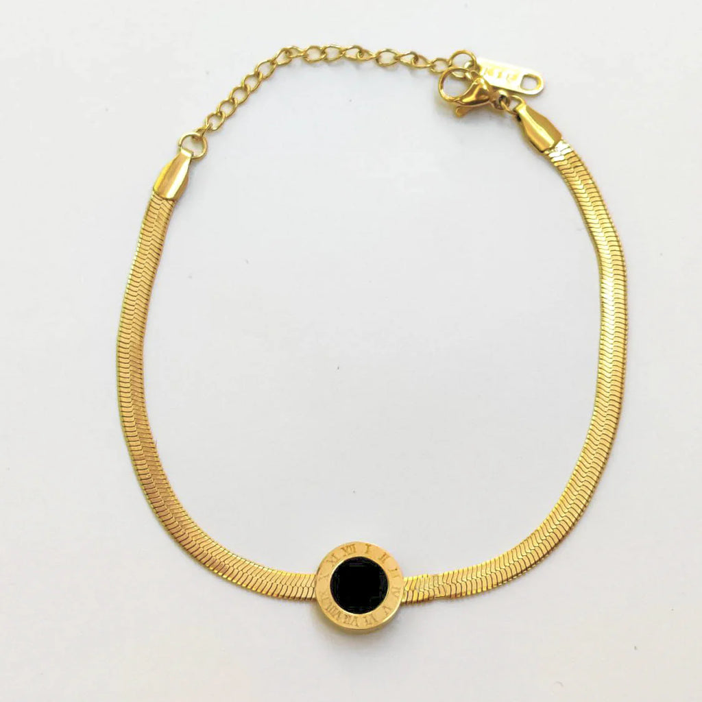 Golden Snack Chain with Black Pendant Bracelet