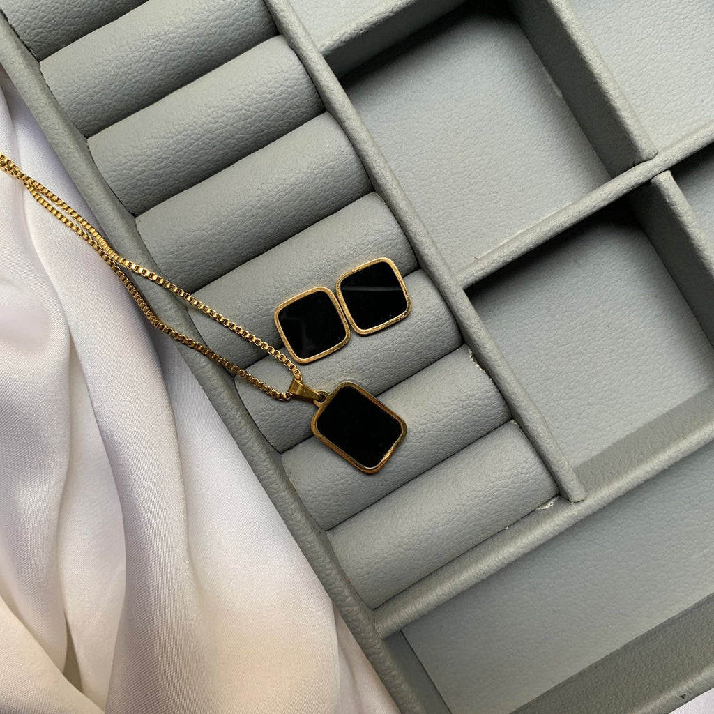 Black Square Minimal Jewelry Set