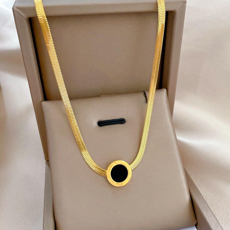 Golden Snake Chain Necklace with Black Round Pendant