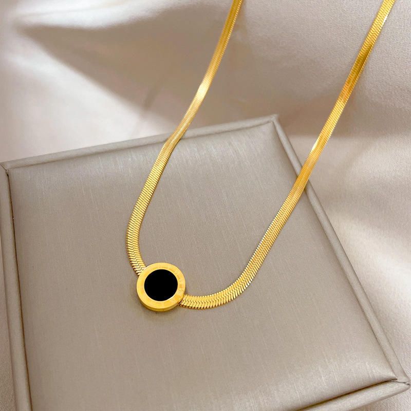 Golden Snake Chain Necklace with Black Round Pendant