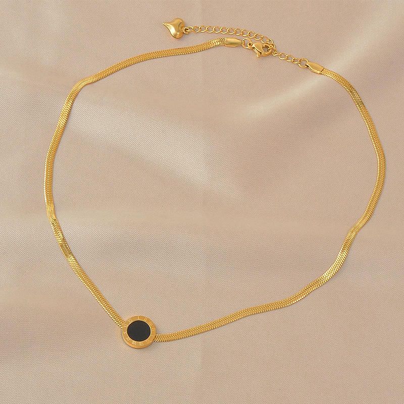 Golden Snake Chain Necklace with Black Round Pendant