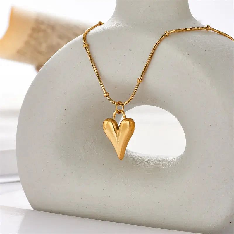 Heart Pendant Beads Chain Necklace