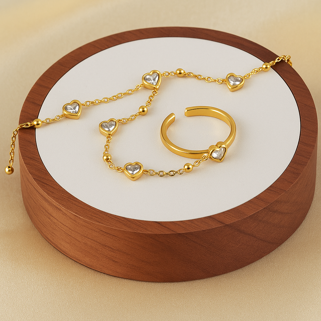 Emerald Heart Zirconia Ring Bracelet