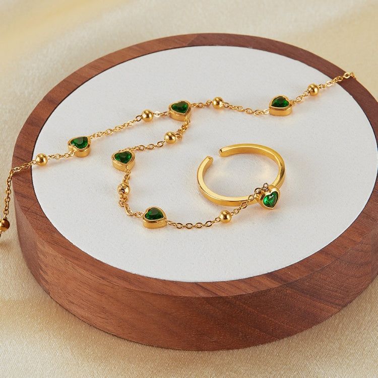 Emerald Heart Zirconia Ring Bracelet